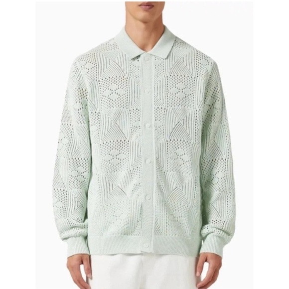 Kith Tilden Crochet Button Down Sweater Zen Green - Picture 1 of 8